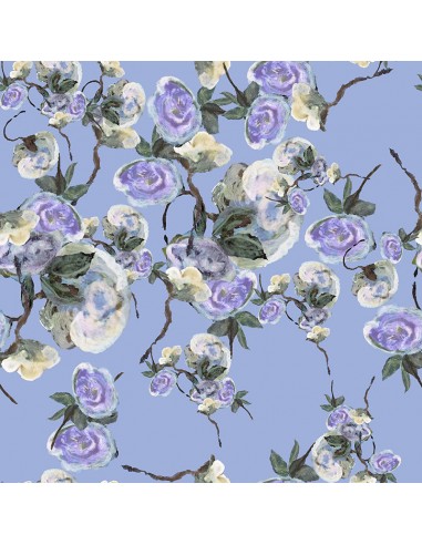 Papier peint floral - Bleu de roses sauvages pas cher