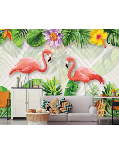 Papier Peint Tropical Flamant Rose la chaussure