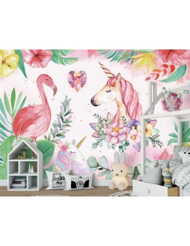 Papier Peint Motif Flamant Rose Licorne des créatures d'habitude