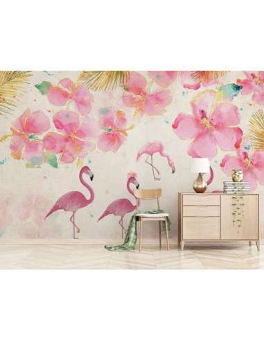 Papier Peint Flamant Rose 4 Murs Fleurs Dans la société mordern