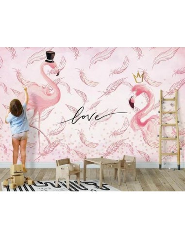 Papier Peint Flamant Rose 4 Murs Love pas cher chine