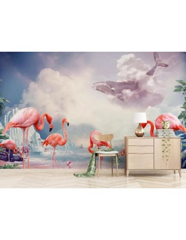 Papier Peint Flamant Rose 4 Murs Nuage soldes