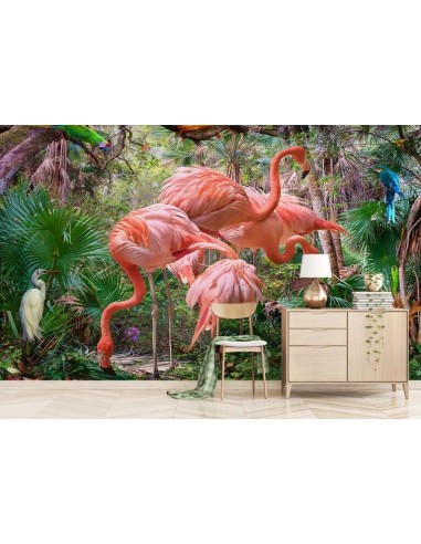 Papier Peint Panoramique Flamant Rose Tropical Pour