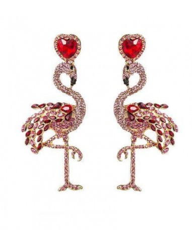 Boucles d'Oreilles Cristaux Flamant Rose Chic le des métaux précieux