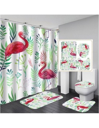 Ensemble 4 pièces Salle de Bain Flamant Rose pas cher 