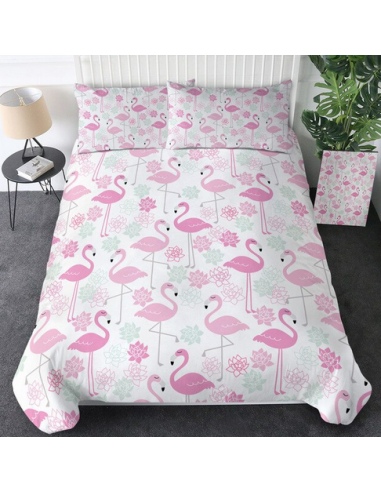 Housse de Couette Flamant Rose et Taies d'Oreillers pas cheres