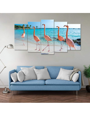 Tableau Triptyque Flamant Rose soldes