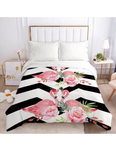 Housse de Couette Flamant Rose Zigzag en linge